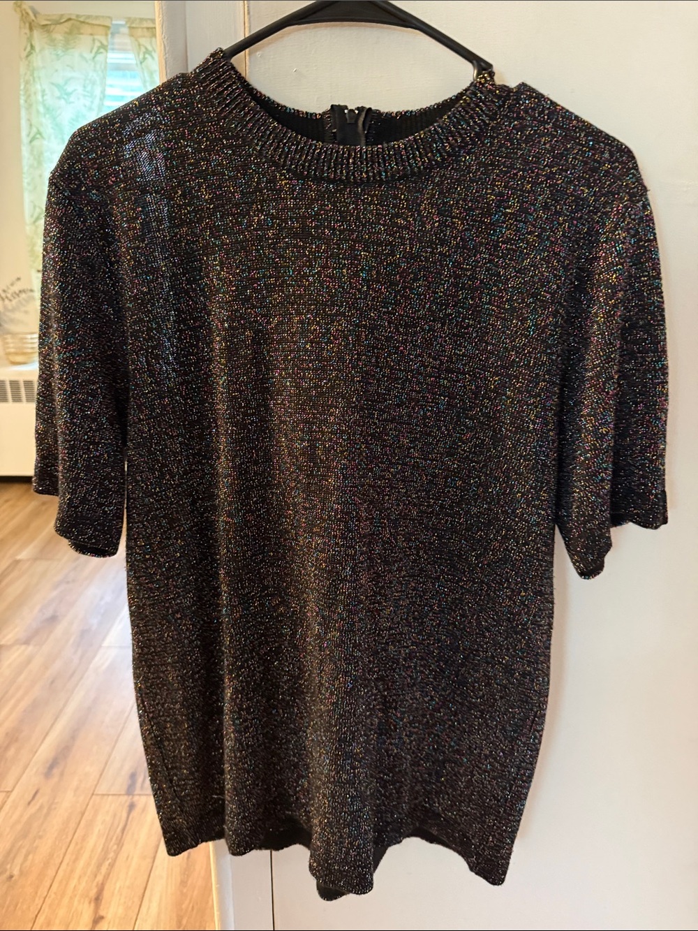 Vintage Metallic Black Short-Sleeve Sparkle Knit Top